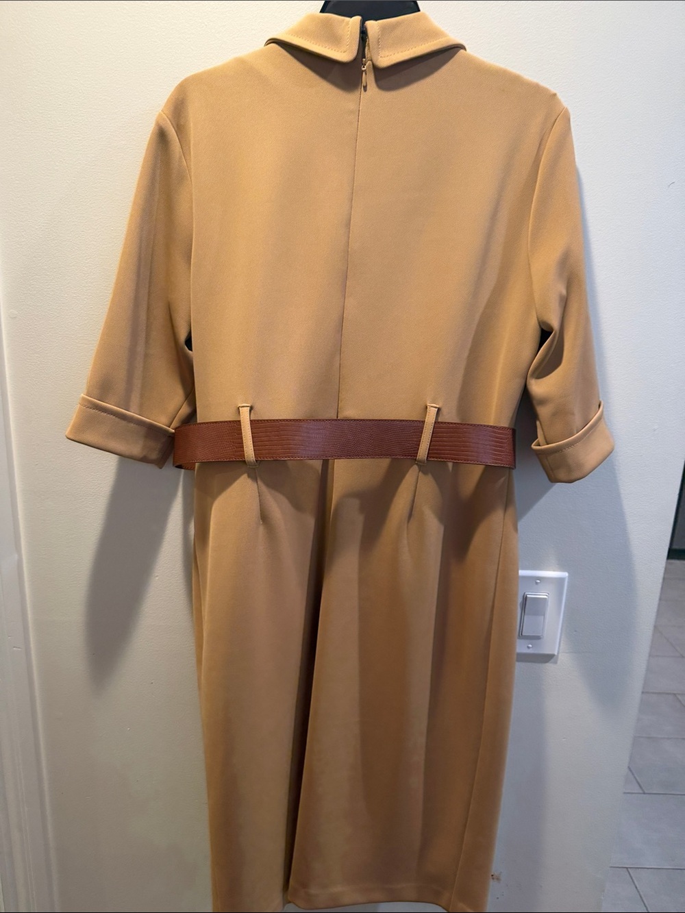 Donna Karan Camel Midi Sheath Dress with Brown Belt - Picture 3 of 4